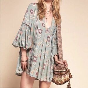 FREE PEOPLE | Just the Two of Us Printed Floral Lace Inset Mini Dress | S